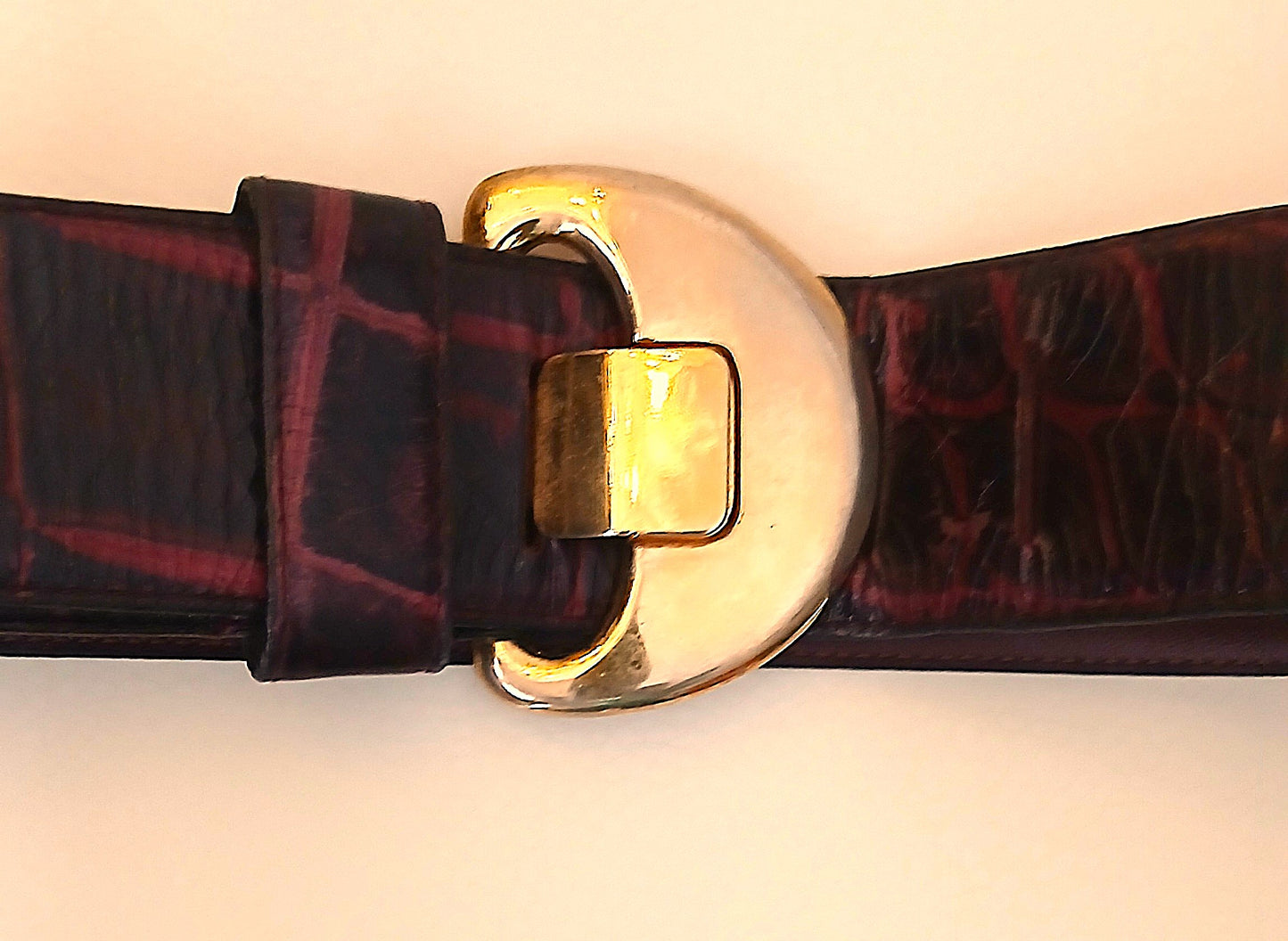 Gold Buckle Plum Genuine Leather Belt