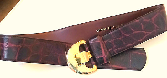 Gold Buckle Plum Genuine Leather Belt
