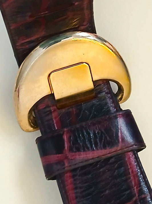 Gold Buckle Plum Genuine Leather Belt